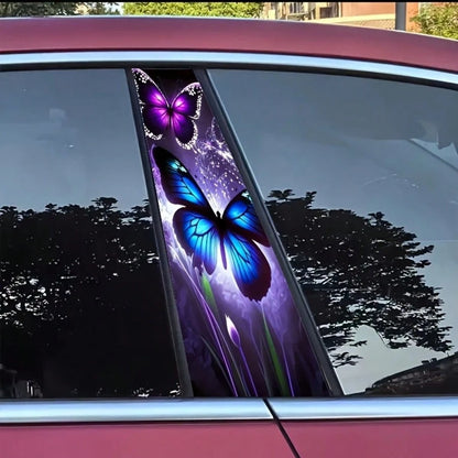 2pcs Creative Butterfly & Flower Car Decals- Vinyl B-Pillar Protector Stickers For Cars, Walls & Windows- Durable, Easy Apply