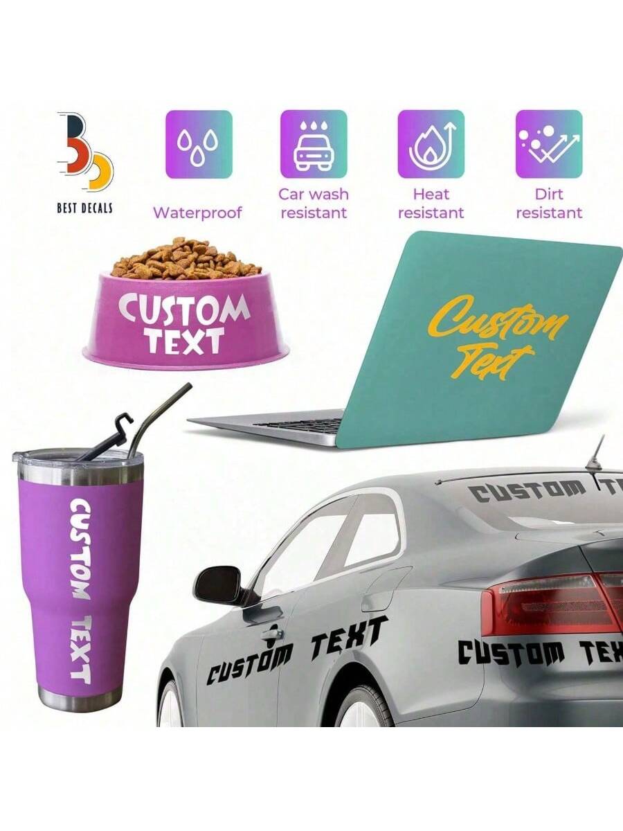 2pcs Customized Text Content Name Car Stickers, Universal For Men & Women, Essential Car Exterior Accessories, Compatible With BMW, Mercedes-Benz, Audi, And More, Available In White, Black, Pink, Red