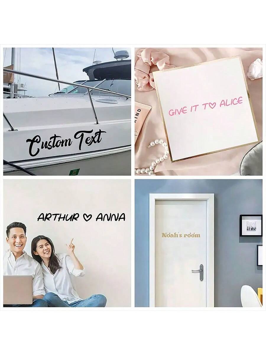 2pcs Customized Text Content Name Car Stickers, Universal For Men & Women, Essential Car Exterior Accessories, Compatible With BMW, Mercedes-Benz, Audi, And More, Available In White, Black, Pink, Red