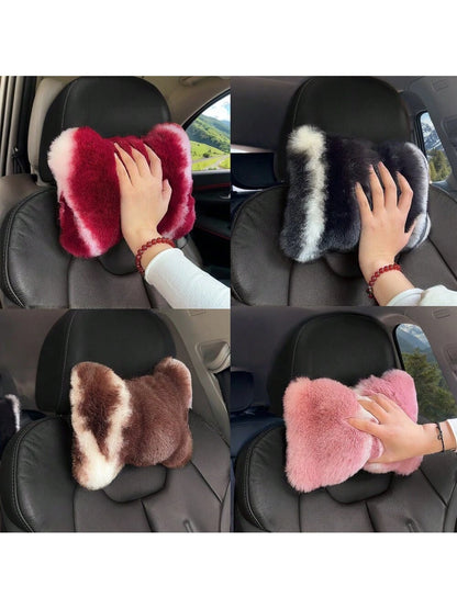 2pcs Cute Plush Car Headrest Neck Pillow, All-Season Universal Car Interior Accessory