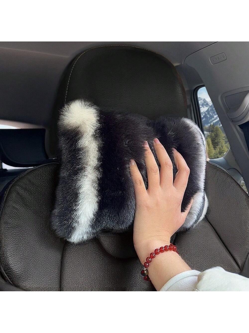 2pcs Cute Plush Car Headrest Neck Pillow, All-Season Universal Car Interior Accessory