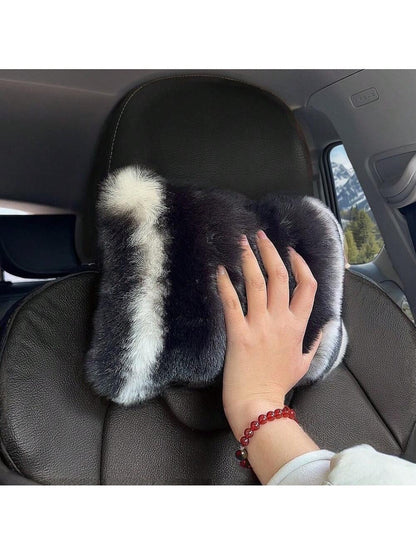 2pcs Cute Plush Car Headrest Neck Pillow, All-Season Universal Car Interior Accessory