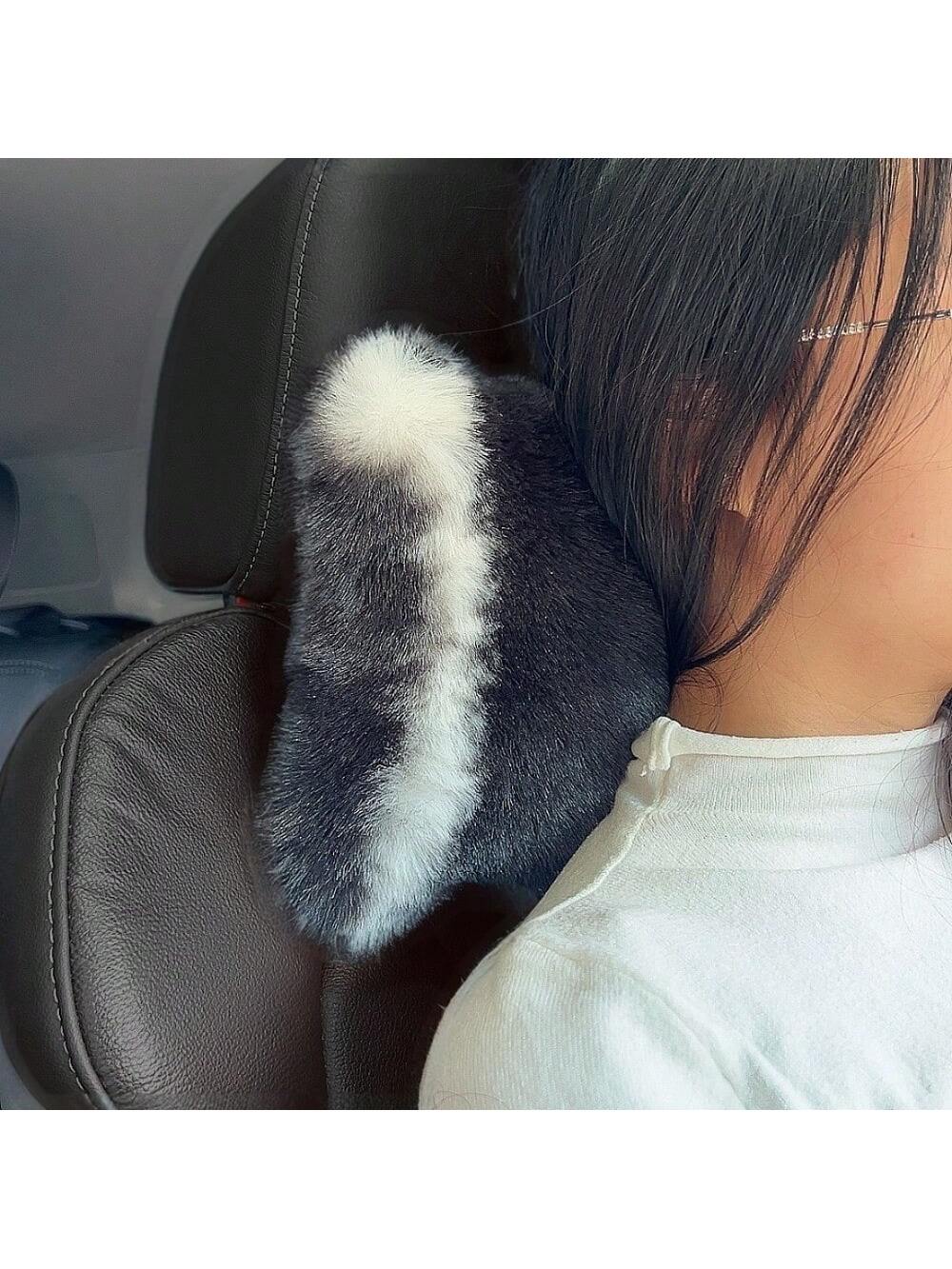 2pcs Cute Plush Car Headrest Neck Pillow, All-Season Universal Car Interior Accessory