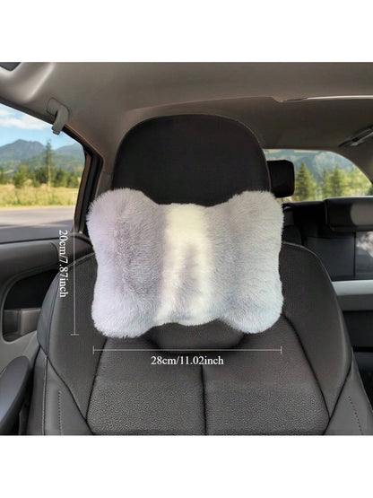 2pcs Cute Plush Car Headrest Neck Pillow, All-Season Universal Car Interior Accessory