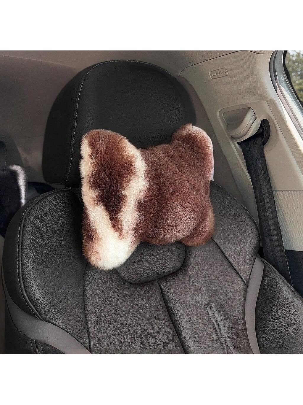 2pcs Cute Plush Car Headrest Neck Pillow, All-Season Universal Car Interior Accessory