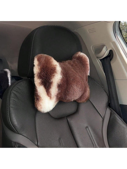 2pcs Cute Plush Car Headrest Neck Pillow, All-Season Universal Car Interior Accessory
