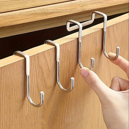 2pcs Double Hook Bedside Cabinet Hooks, Door Back Hooks, Bathroom Kitchen Clothing Hooks, No-Drill Door Side Clothing Towel Hooks