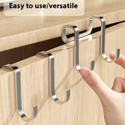 2pcs Double Hook Bedside Cabinet Hooks, Door Back Hooks, Bathroom Kitchen Clothing Hooks, No-Drill Door Side Clothing Towel Hooks