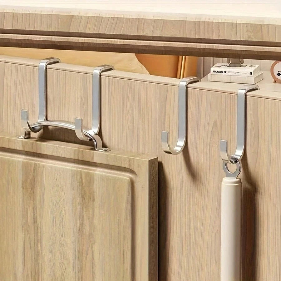 2pcs Double Hook Bedside Cabinet Hooks, Door Back Hooks, Bathroom Kitchen Clothing Hooks, No-Drill Door Side Clothing Towel Hooks