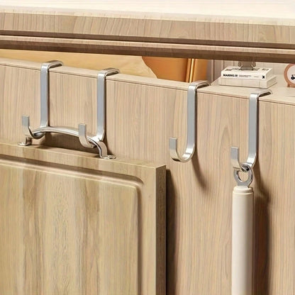 2pcs Double Hook Bedside Cabinet Hooks, Door Back Hooks, Bathroom Kitchen Clothing Hooks, No-Drill Door Side Clothing Towel Hooks