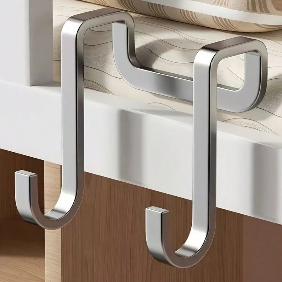 2pcs Double Hook Bedside Cabinet Hooks, Door Back Hooks, Bathroom Kitchen Clothing Hooks, No-Drill Door Side Clothing Towel Hooks