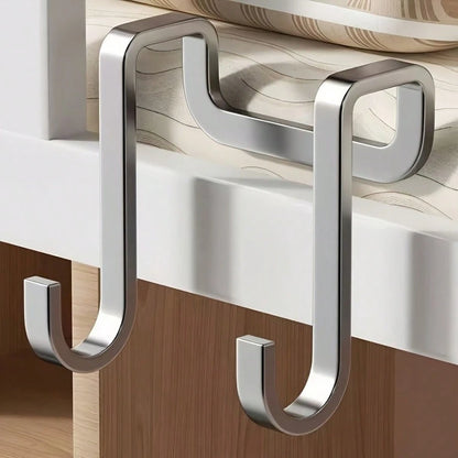 2pcs Double Hook Bedside Cabinet Hooks, Door Back Hooks, Bathroom Kitchen Clothing Hooks, No-Drill Door Side Clothing Towel Hooks