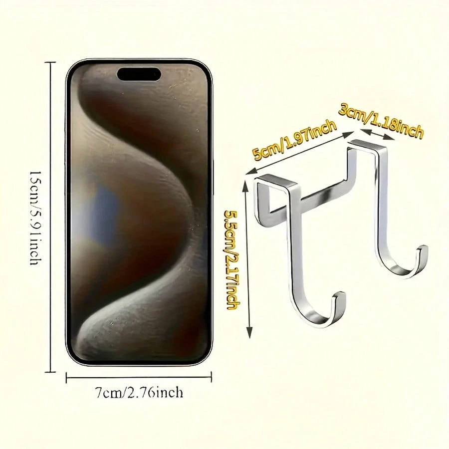 2pcs Double Hook Bedside Cabinet Hooks, Door Back Hooks, Bathroom Kitchen Clothing Hooks, No-Drill Door Side Clothing Towel Hooks