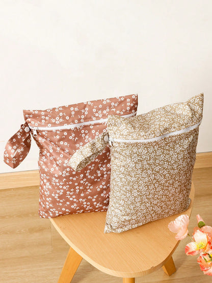 2PCS Flower Design Waterproof Storage Handbag Beach Wet Bag Baby Shower Family Decorations Gifts