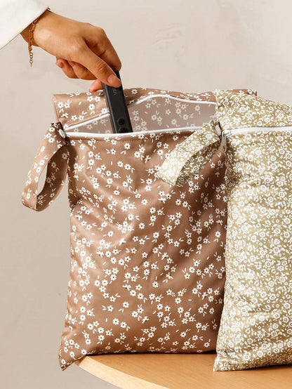 2PCS Flower Design Waterproof Storage Handbag Beach Wet Bag Baby Shower Family Decorations Gifts