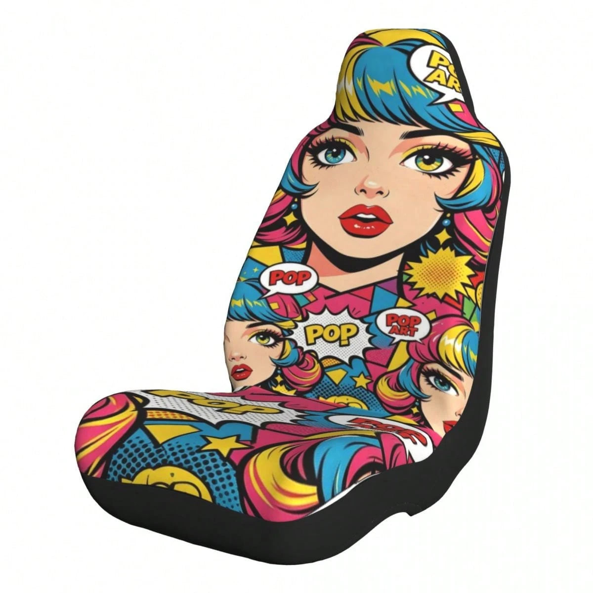2pcs Full Coverage Car Seat Covers, Oil Painting & Cute Anime Girl Print, Classic Cartoon Personalized Creative Design Universal Car Seat Cushion Protector, Car Accessories, Ice Silk Fabric, Breathabl