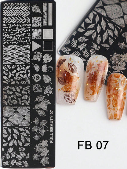 2pcs Green Leaves Stainless Steel Nail Art Stamping Plate Maple Leaves Ginkgo Leaves Palm Leaves Monstera Leaves Image Print Nail Template Stamp,Nail Polish Transfer, DIY Nail Charm Mold Stencil Tools