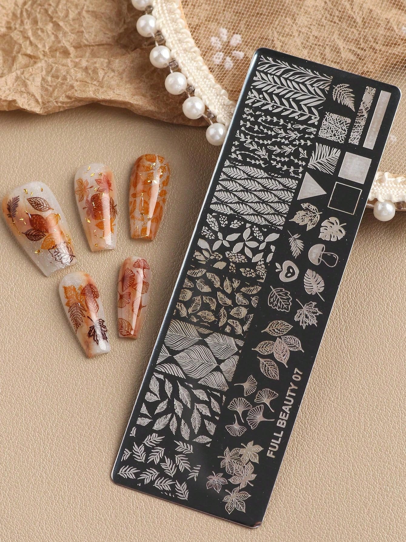 2pcs Green Leaves Stainless Steel Nail Art Stamping Plate Maple Leaves Ginkgo Leaves Palm Leaves Monstera Leaves Image Print Nail Template Stamp,Nail Polish Transfer, DIY Nail Charm Mold Stencil Tools
