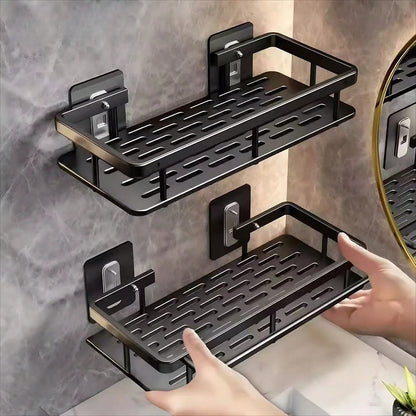 2pcs Hole-Free Bathroom Storage Rack, Waterproof Bathroom Adhesive Shelf, Shampoo And Shower Gel Rack, Multi-Function Hanging Rack, Storage Rack, Shower Rack (Black), Shower Rack