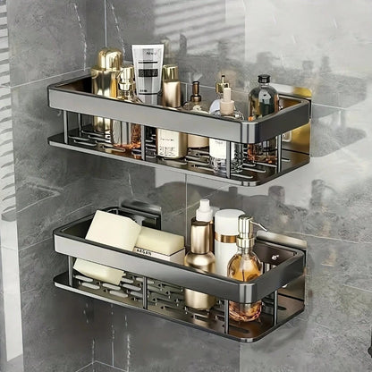 2pcs Hole-Free Bathroom Storage Rack, Waterproof Bathroom Adhesive Shelf, Shampoo And Shower Gel Rack, Multi-Function Hanging Rack, Storage Rack, Shower Rack (Black), Shower Rack