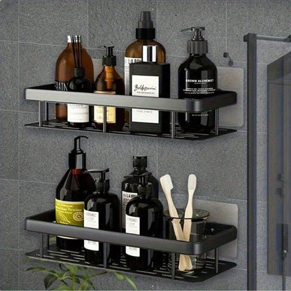 2pcs Hole-Free Bathroom Storage Rack, Waterproof Bathroom Adhesive Shelf, Shampoo And Shower Gel Rack, Multi-Function Hanging Rack, Storage Rack, Shower Rack (Black), Shower Rack