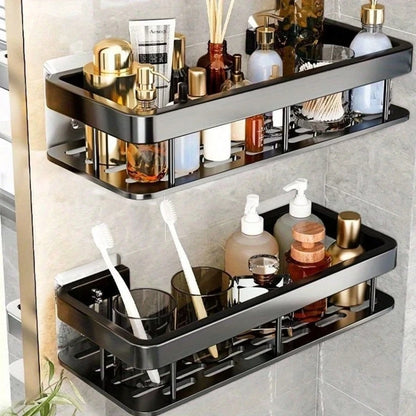 2pcs Hole-Free Bathroom Storage Rack, Waterproof Bathroom Adhesive Shelf, Shampoo And Shower Gel Rack, Multi-Function Hanging Rack, Storage Rack, Shower Rack (Black), Shower Rack