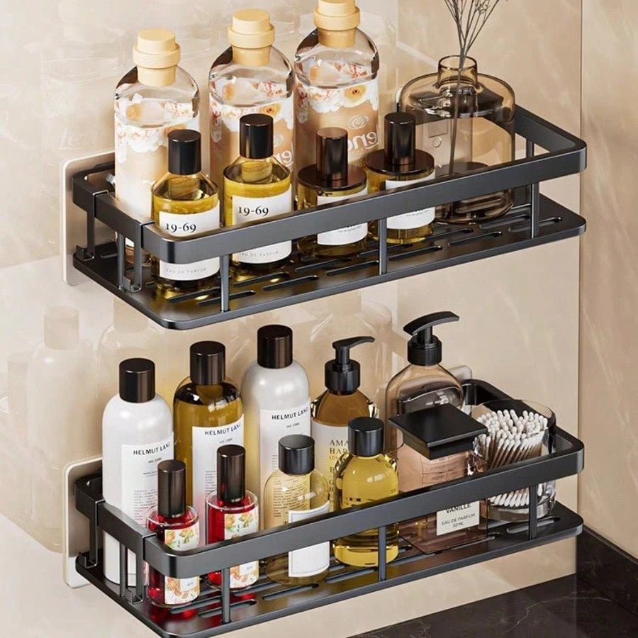 2pcs Hole-Free Bathroom Storage Rack, Waterproof Bathroom Adhesive Shelf, Shampoo And Shower Gel Rack, Multi-Function Hanging Rack, Storage Rack, Shower Rack (Black), Shower Rack