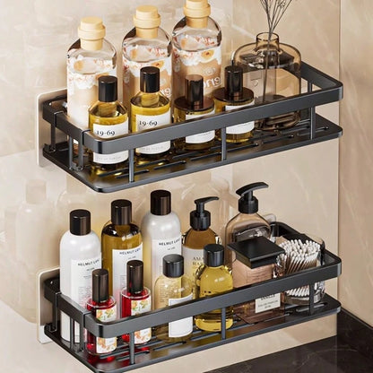 2pcs Hole-Free Bathroom Storage Rack, Waterproof Bathroom Adhesive Shelf, Shampoo And Shower Gel Rack, Multi-Function Hanging Rack, Storage Rack, Shower Rack (Black), Shower Rack
