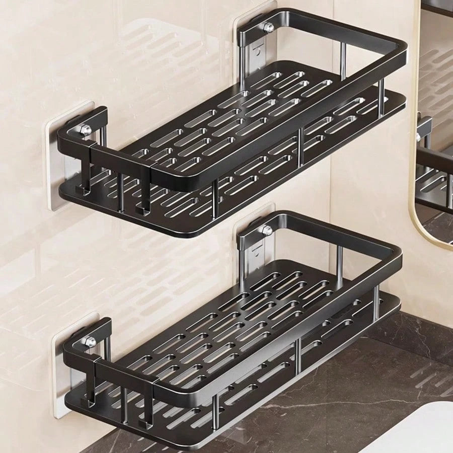 2pcs Hole-Free Bathroom Storage Rack, Waterproof Bathroom Adhesive Shelf, Shampoo And Shower Gel Rack, Multi-Function Hanging Rack, Storage Rack, Shower Rack (Black), Shower Rack