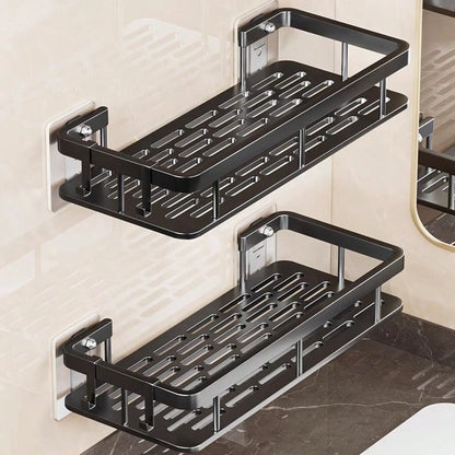 2pcs Hole-Free Bathroom Storage Rack, Waterproof Bathroom Adhesive Shelf, Shampoo And Shower Gel Rack, Multi-Function Hanging Rack, Storage Rack, Shower Rack (Black), Shower Rack