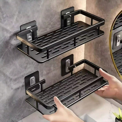2pcs Hole-Free Bathroom Storage Rack, Waterproof Bathroom Adhesive Shelf, Shampoo And Shower Gel Rack, Multi-Function Hanging Rack, Storage Rack, Shower Rack (Black), Shower Rack