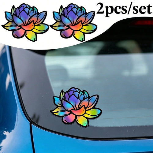 2Pcs Lotus Flower Car Sticker, Waterproof Floral Decal For Car Window Laptop Water Bottle, Cute Aesthetic Vehicle Decor Accessory