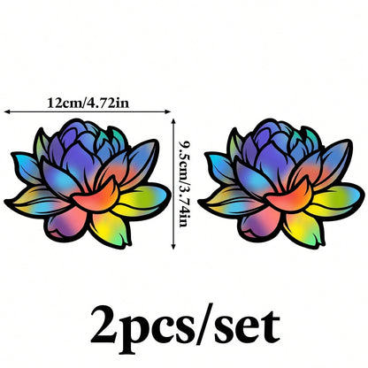 2Pcs Lotus Flower Car Sticker, Waterproof Floral Decal For Car Window Laptop Water Bottle, Cute Aesthetic Vehicle Decor Accessory