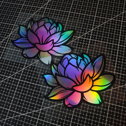 2Pcs Lotus Flower Car Sticker, Waterproof Floral Decal For Car Window Laptop Water Bottle, Cute Aesthetic Vehicle Decor Accessory