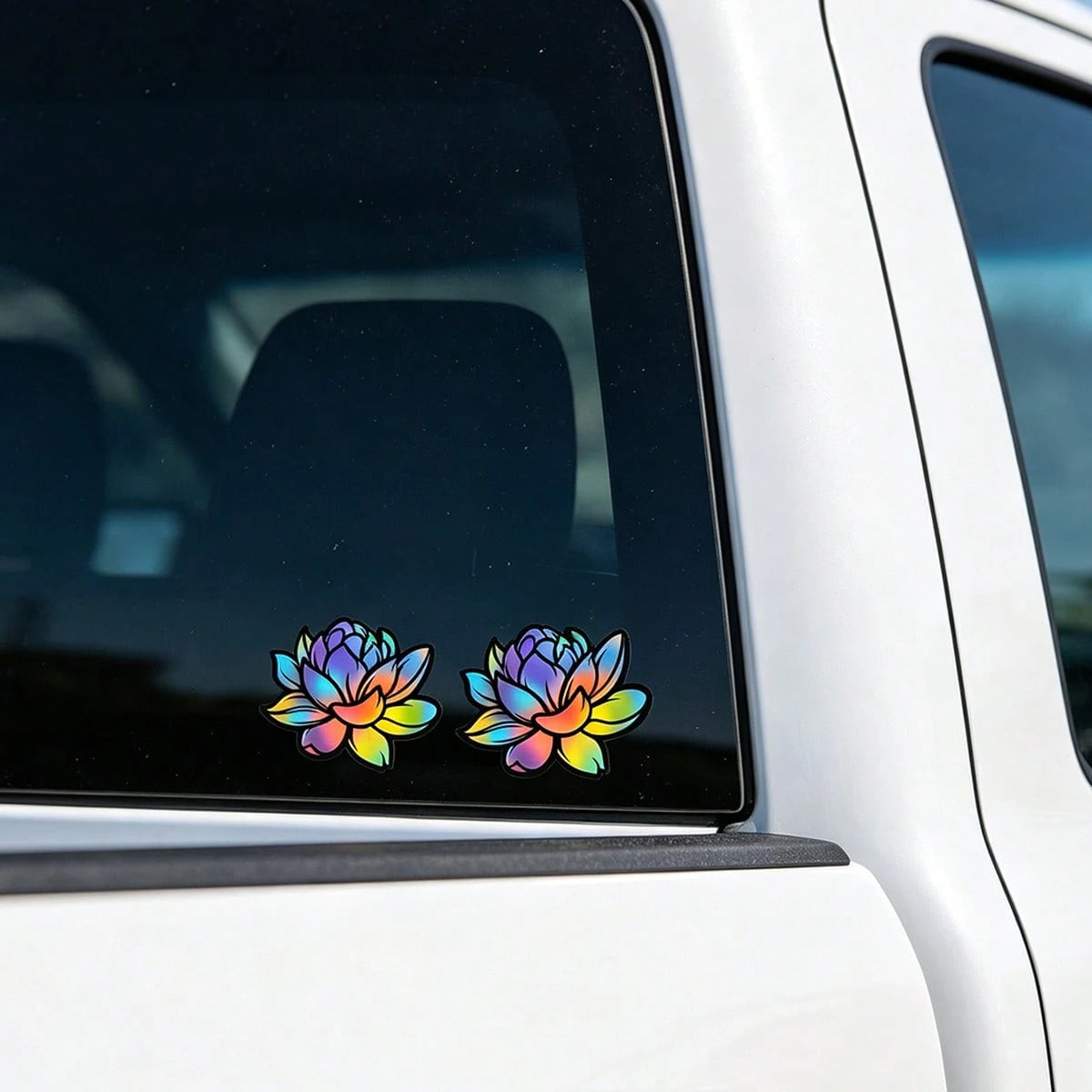 2Pcs Lotus Flower Car Sticker, Waterproof Floral Decal For Car Window Laptop Water Bottle, Cute Aesthetic Vehicle Decor Accessory