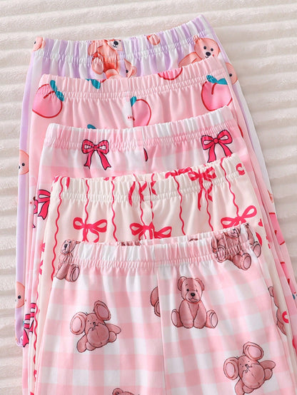 2pcs Newborn Baby Girls' Cute Bow Print Long Sleeve Top And Pants Casual Comfortable Homewear Set
