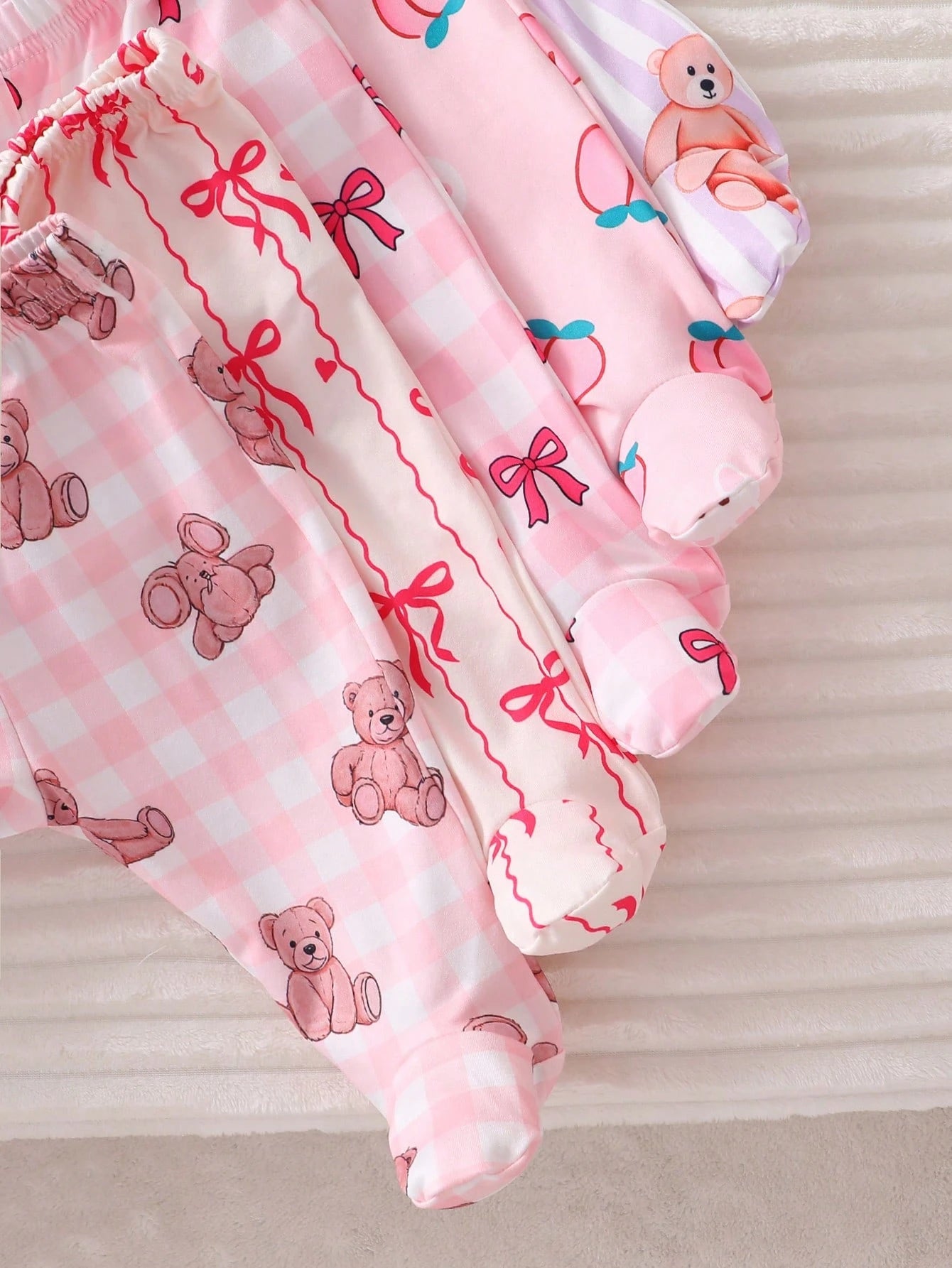 2pcs Newborn Baby Girls' Cute Bow Print Long Sleeve Top And Pants Casual Comfortable Homewear Set