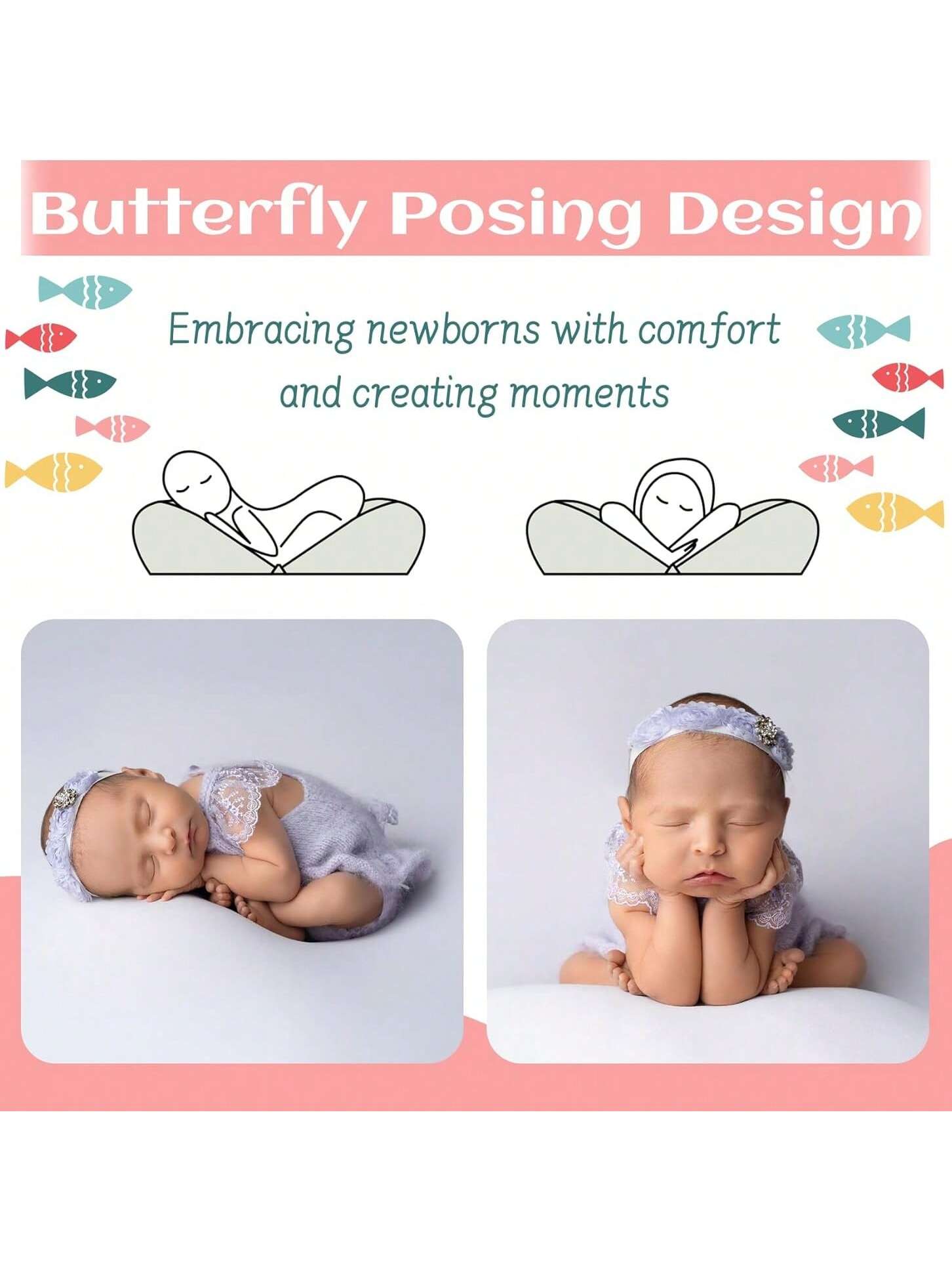 2pcs Newborn Photography Butterfly Posing Pillow Basket Filler & Positioner For Babies DIY Newborn Professional Photography Prop Baby Shower Easter Gift Things For Girls/Boys