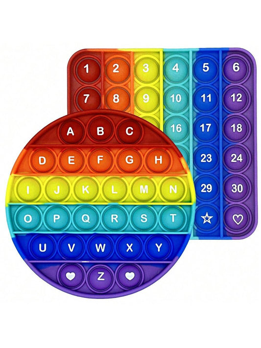 2pcs/Pack Numbers Letters Alphabet Math Learning Fidget Toys Silicone Rainbow Square Circle Educational Toys For Preschool Kids(Square+Circle=1 Pack)