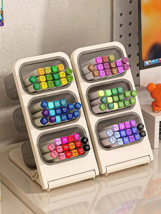 2pcs Pen Holder, Desktop Storage Box, 3-Compartment Office Desk Pen Cup- Stationery Organizer- Can Hold Markers, Pencils, Pens, School Supplies- Large Capacity Desk Pen Box- Makeup Storage, Office