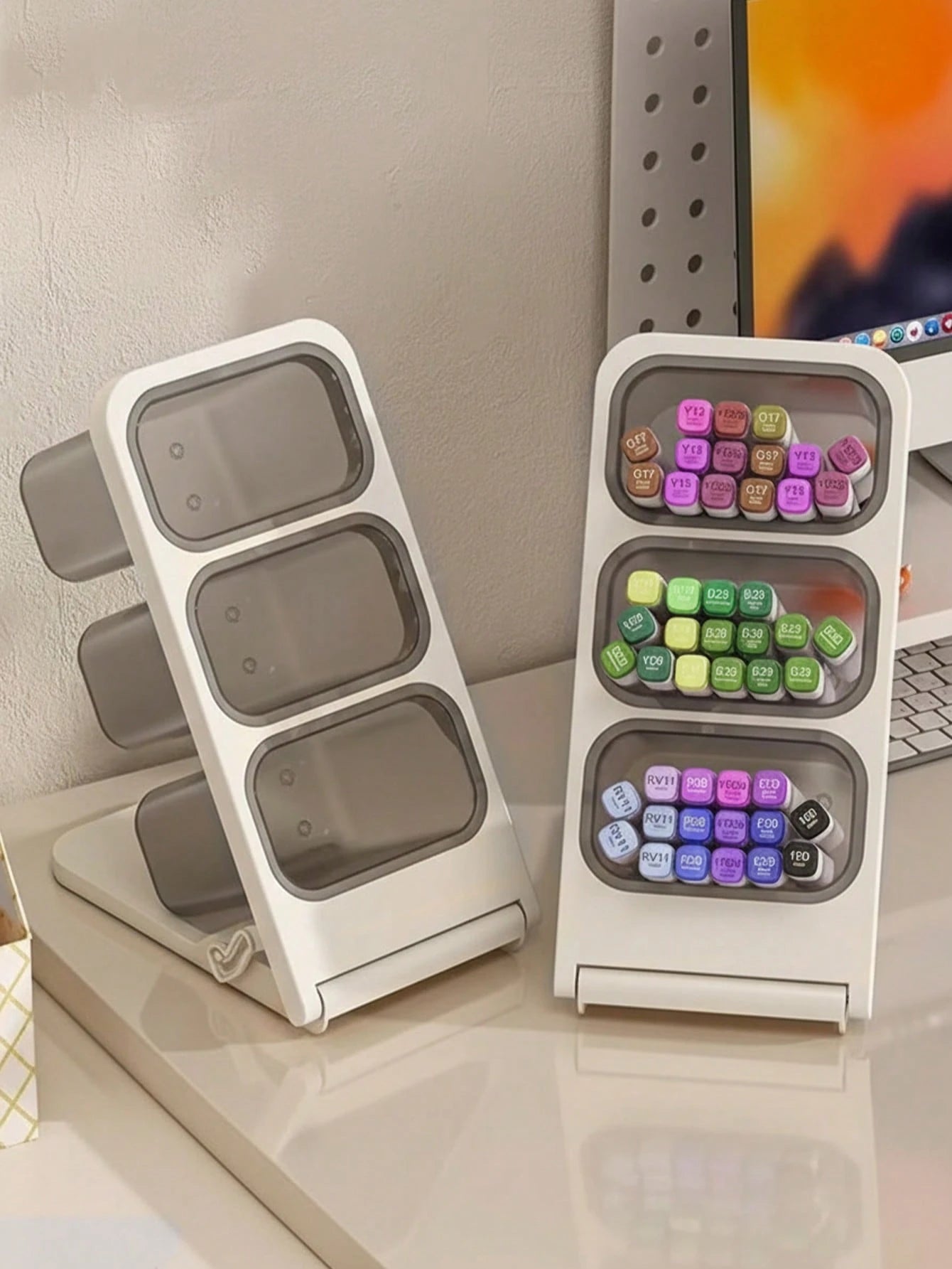 2pcs Pen Holder, Desktop Storage Box, 3-Compartment Office Desk Pen Cup- Stationery Organizer- Can Hold Markers, Pencils, Pens, School Supplies- Large Capacity Desk Pen Box- Makeup Storage, Office