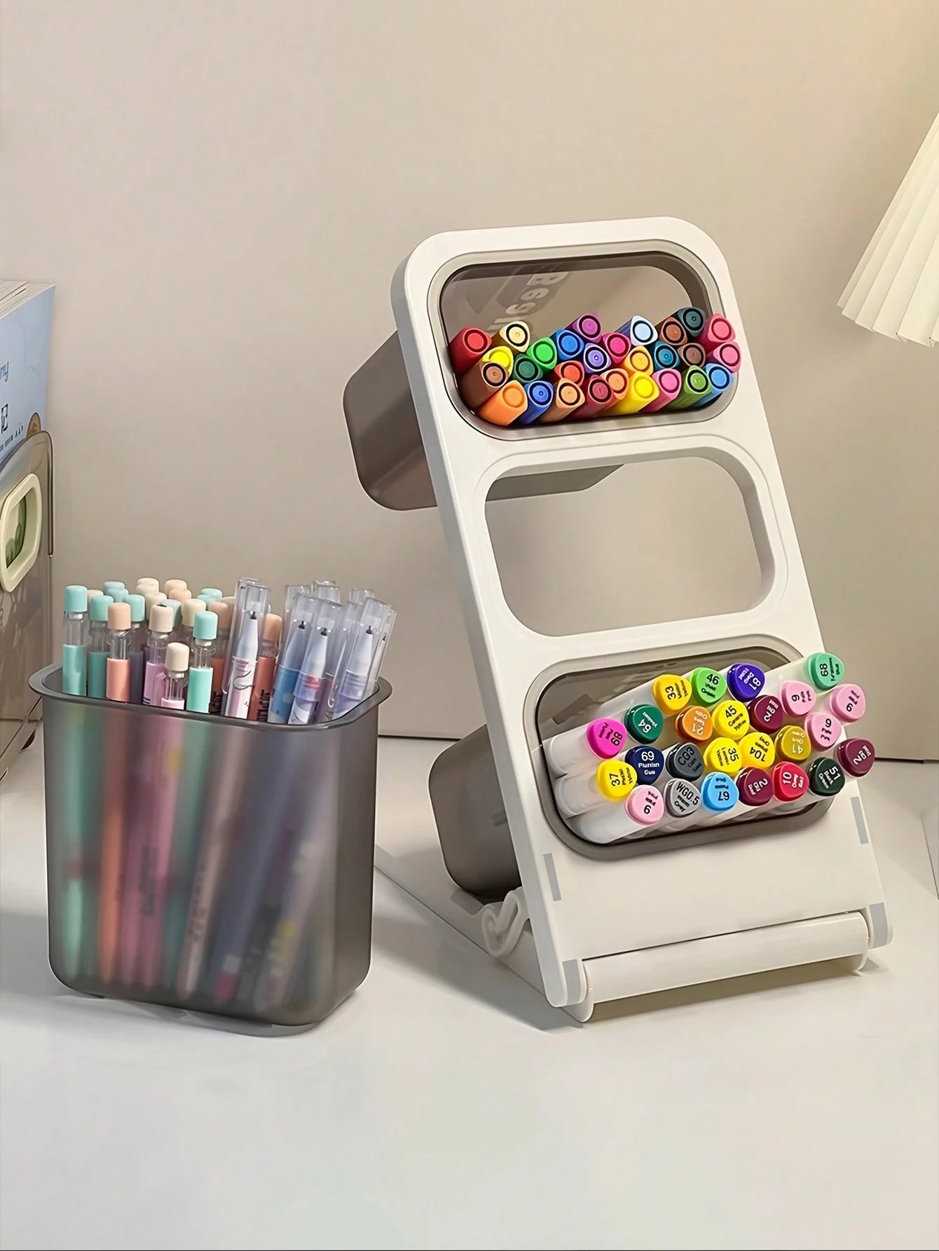 2pcs Pen Holder, Desktop Storage Box, 3-Compartment Office Desk Pen Cup- Stationery Organizer- Can Hold Markers, Pencils, Pens, School Supplies- Large Capacity Desk Pen Box- Makeup Storage, Office