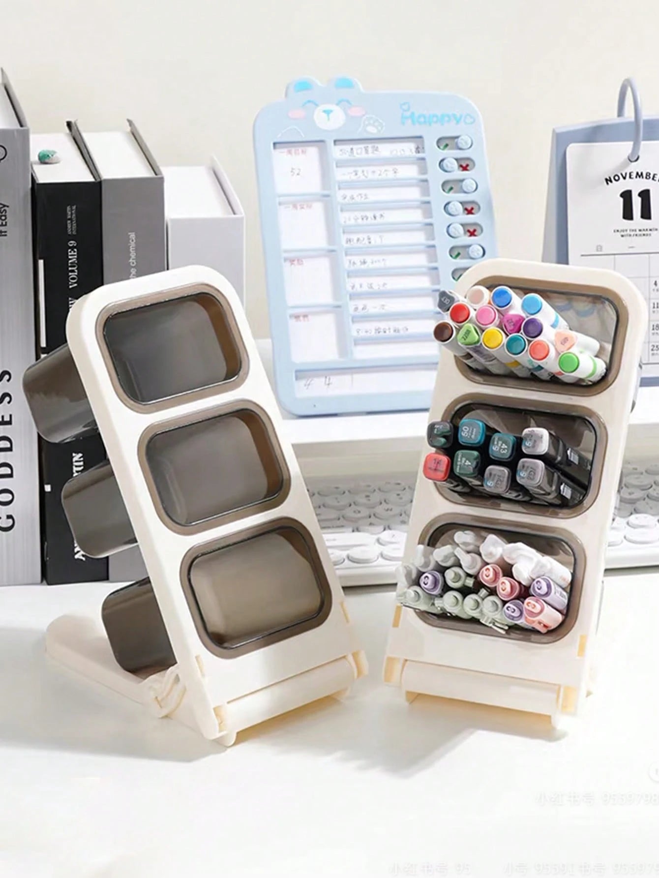 2pcs Pen Holder, Desktop Storage Box, 3-Compartment Office Desk Pen Cup- Stationery Organizer- Can Hold Markers, Pencils, Pens, School Supplies- Large Capacity Desk Pen Box- Makeup Storage, Office