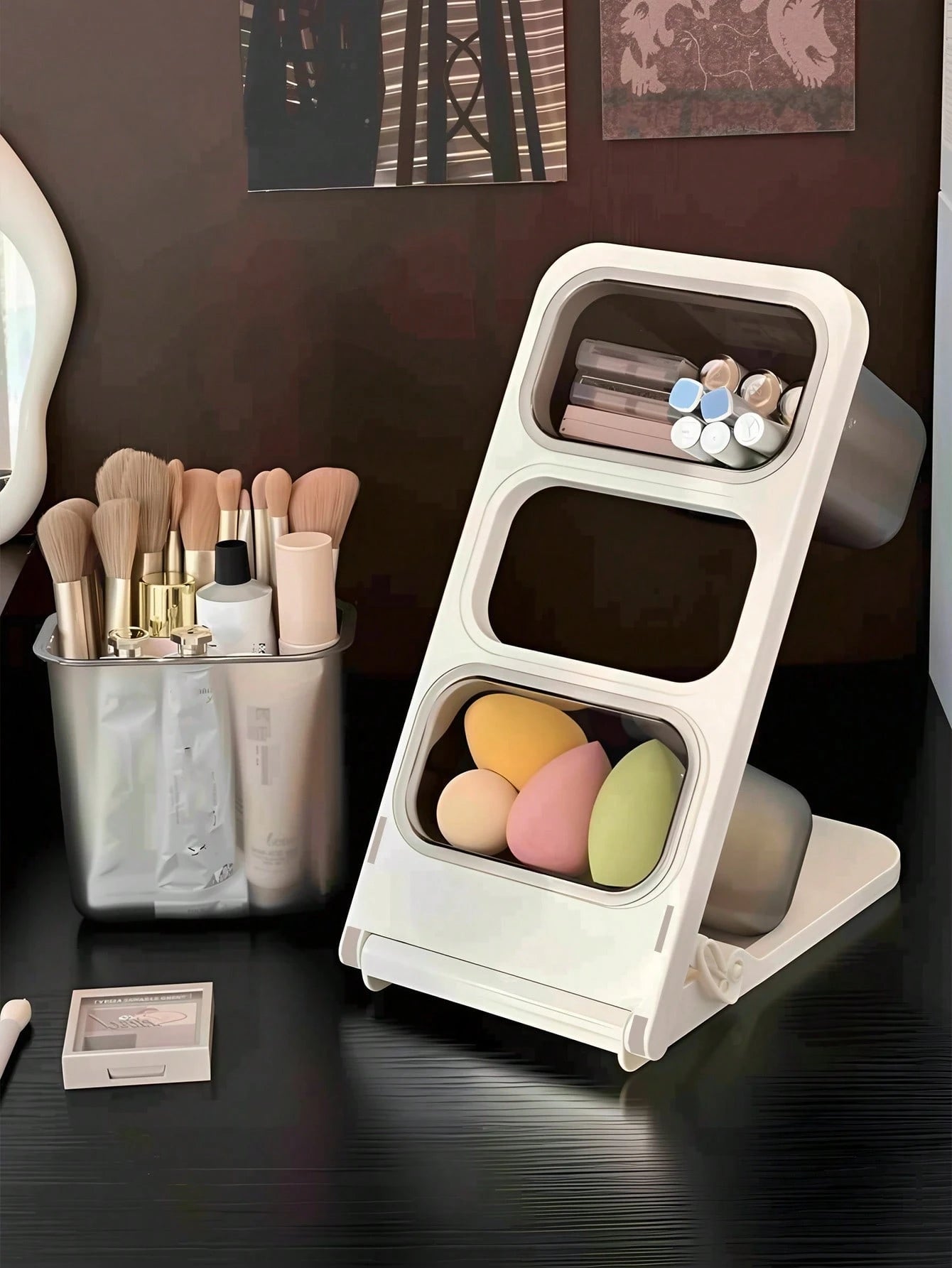 2pcs Pen Holder, Desktop Storage Box, 3-Compartment Office Desk Pen Cup- Stationery Organizer- Can Hold Markers, Pencils, Pens, School Supplies- Large Capacity Desk Pen Box- Makeup Storage, Office