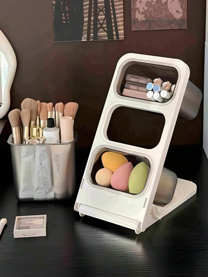 2pcs Pen Holder, Desktop Storage Box, 3-Compartment Office Desk Pen Cup- Stationery Organizer- Can Hold Markers, Pencils, Pens, School Supplies- Large Capacity Desk Pen Box- Makeup Storage, Office