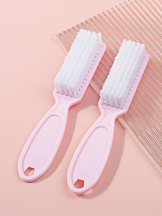 2pcs Pink Handle Grip Nail Brush, Hand Fingernail Cleaner Brush Manicure Tools Scrub Cleaning Brushes Kit, Use For Toe And Nail Cleaning Nail Brush For Cleaning Fingernails
