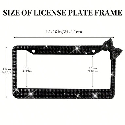 2PCS Pink Heart Diamond License Plate Frame, Glitter Rhinestone Stainless Steel Car Accessories, Girls Exclusive Auto Decor, US Standard Size, Fashion Vehicle Upgrade, Durable Rustproof, Birthday/Holi