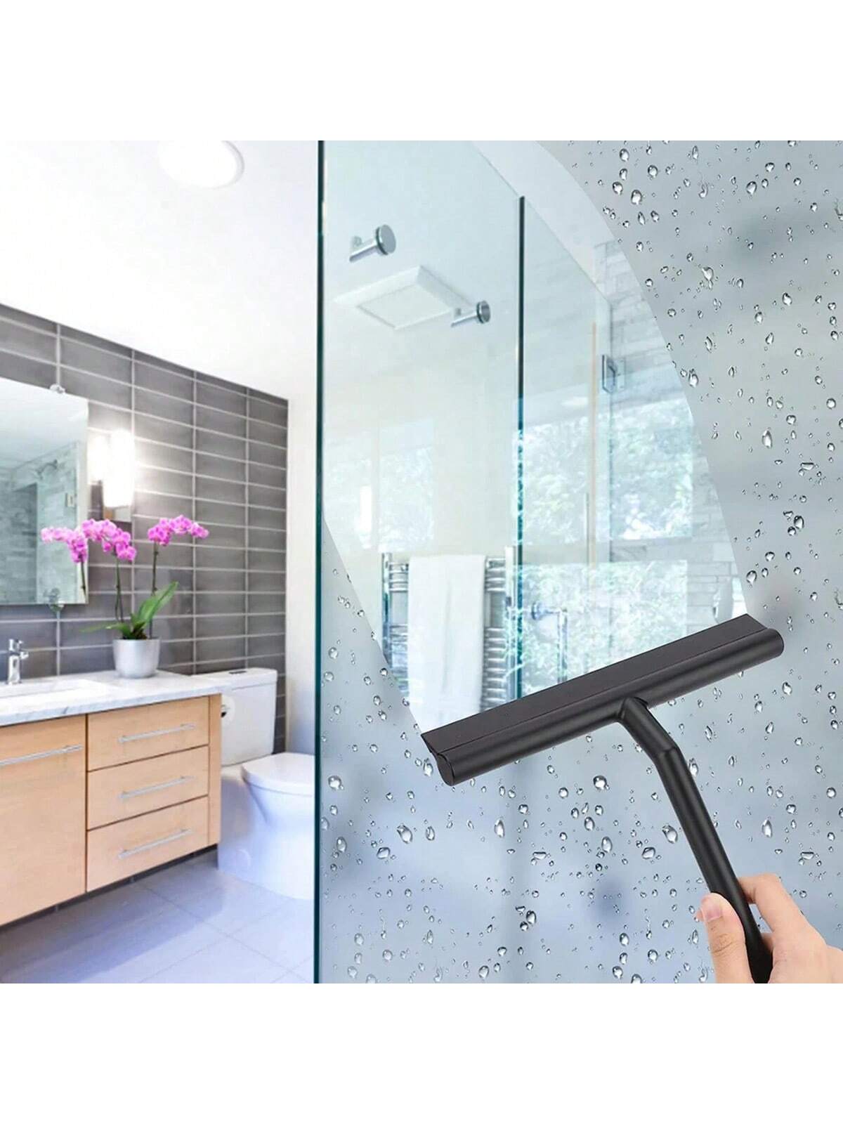 2pcs Portable Silicone Scraper With Hook Glass Wiper, Suitable For Shower Doors, Bathrooms, Windows And Car Glass, Cleaning Tool Home Bathroom Decor Fall Decor Back To School