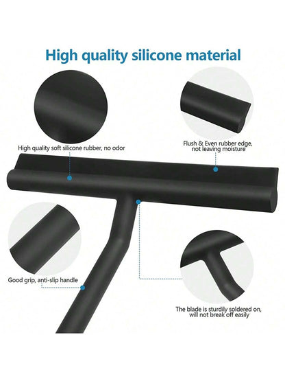 2pcs Portable Silicone Scraper With Hook Glass Wiper, Suitable For Shower Doors, Bathrooms, Windows And Car Glass, Cleaning Tool Home Bathroom Decor Fall Decor Back To School