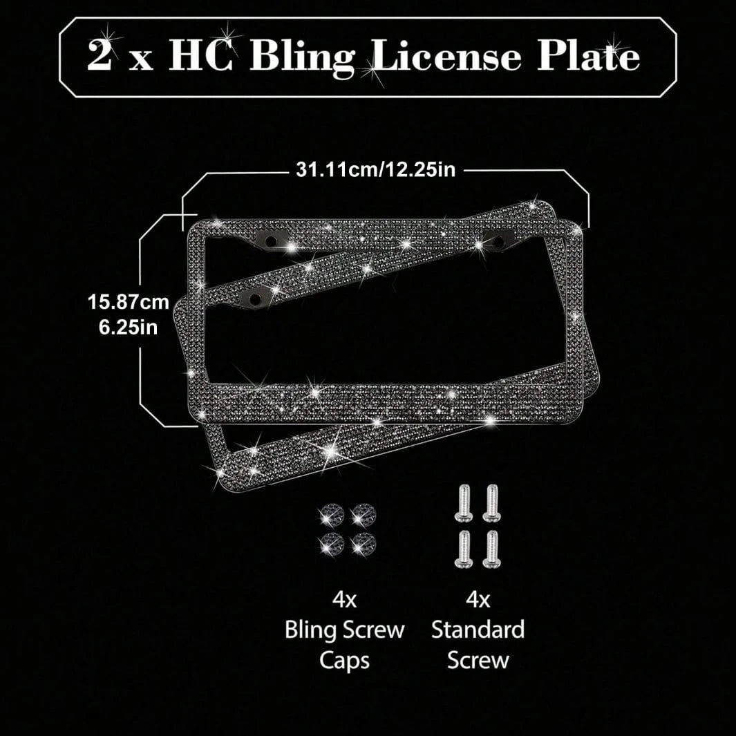 2Pcs Rhinestone Stainless Steel License Plate Frame- Acrylic Diamond Decorative Car Tag Holder With 2 Hole Design, Multi-Color Options & Full Installation Kit (Fits Most Cars, SUVs, Trucks)- Glamoro